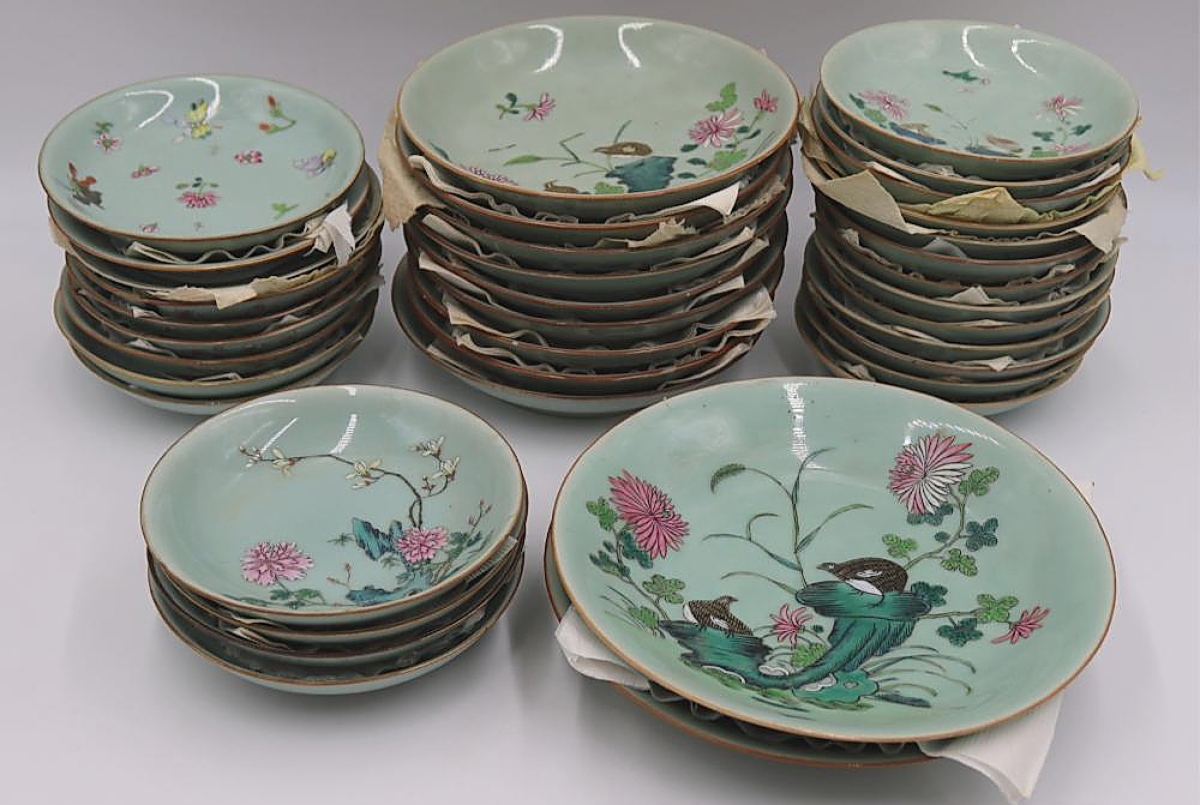 “We’ve been very strong with Chinese works of art in general, particularly the last few sales,” Clarke said. This 24-piece lot of Chinese enamel decorated celadon porcelain marked with apocryphal Qianlong marks was from a Millbrook, N.Y., estate and sold to an Asian buyer for $17,500 (400/600).