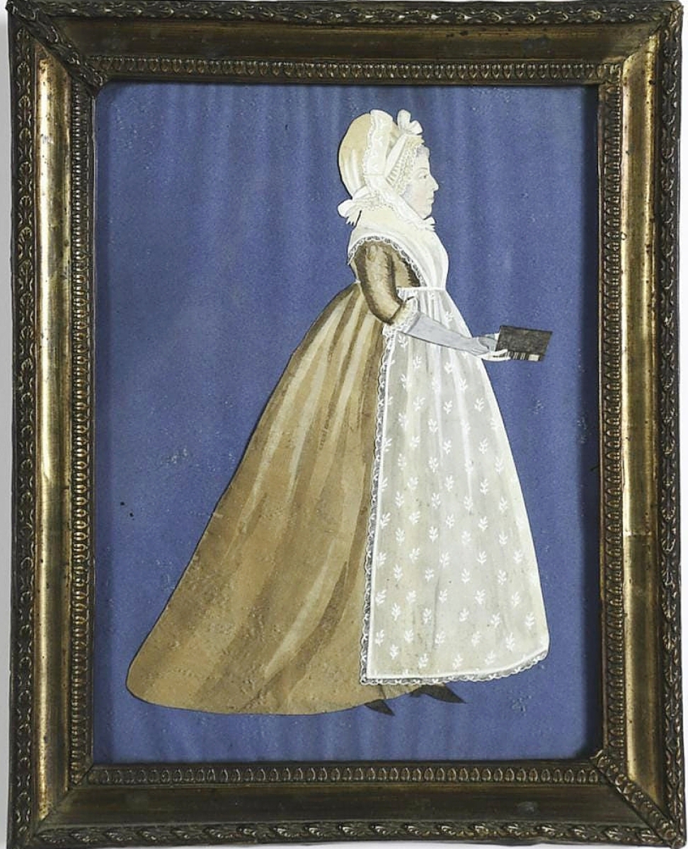 At $48,000, a “dressed” miniature portrait by sisters Mary Way and Betsy Way Champlain was the highest priced item in the sale. Around 1800, the Connecticut sisters produced numerous painted miniature portraits. Some, however, utilized cutout paper profiles attached to fabric backgrounds, with facial features added in watercolor and with pieces of fabric pasted on the background to represent clothing. This one is destined for an upcoming exhibition at the Lyman-Allyn Museum in New London, Conn.
