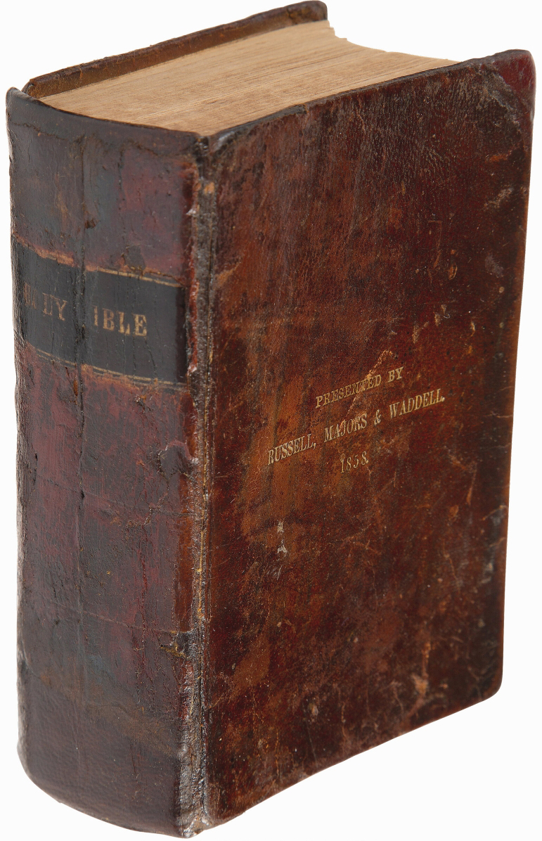 This 1858 leather-bound Pony Express Bible is one of few surviving examples from an original print run of 300; 12 others are in institutional collections. With history in the McGaugh family of Missouri, bidders chased this to $75,000, which Curtis Lindner called “a very nice surprise.” It sold to a Midwest private collector who was bidding online.