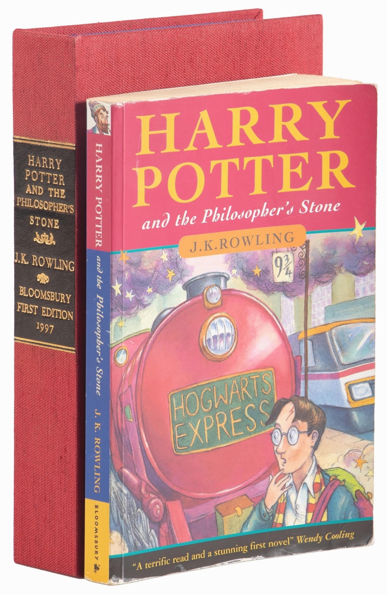 The second highest price of the sale, $8,400, was for a first edition, first printing of the first Harry Potter book, Harry Potter and the Philosopher’s Stone, in wrappers. The copyright page identifies the author as Joanne Rowling, rather than J.K. Rowling.