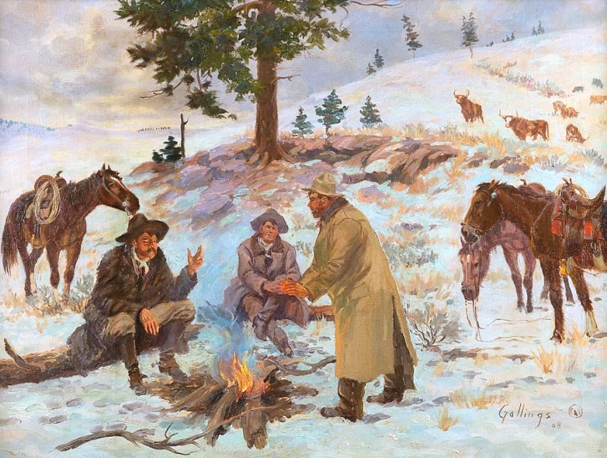 At $56,050, Elling “Bill” Gollings’ (1878-1932) “The Line Riders” went beyond its $40,000 high estimate. The work was a book example, published in Elling William “Bill” Gollings; A Cowboy Artist.