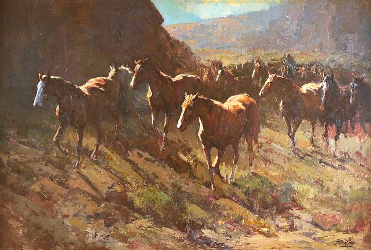 An auction record for California artist Jack King (1920-1998) was established with “Fresh Mounts,” a 24-by-36-inch oil on board that brought $38,350. When he retired in the 1970s, King took up painting full time and signed with a Calgary agent, pushing much of his work and market up to Canada. “I think it will bring attention to an artist who has been forgotten in the States over the years,” Ron Nicklas said.