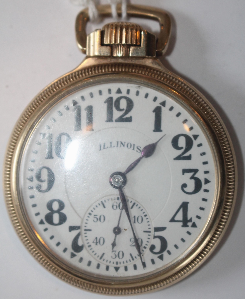 Of eight examples by the Illinois Watch Company, this 60-hour “Bunn Special” with 21 jewels in a 10K gold Keystone case brought the most, $344.