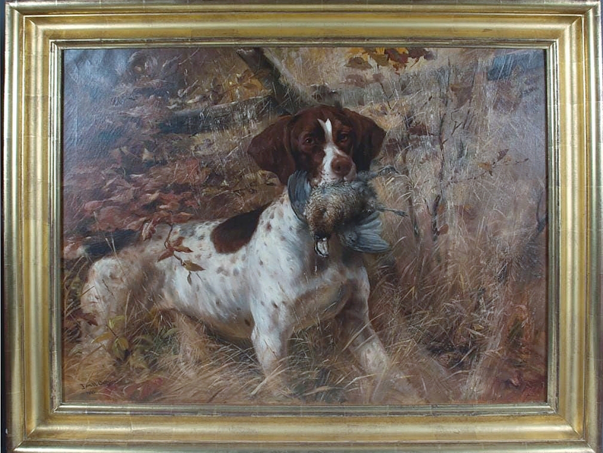 “Pointer with Quail” by Edmund H. Osthaus, signed and dated 1890, brought $180,000. The artist was often commissioned by the elite of the day, such as members of the Vanderbilt family, to create works for their homes.