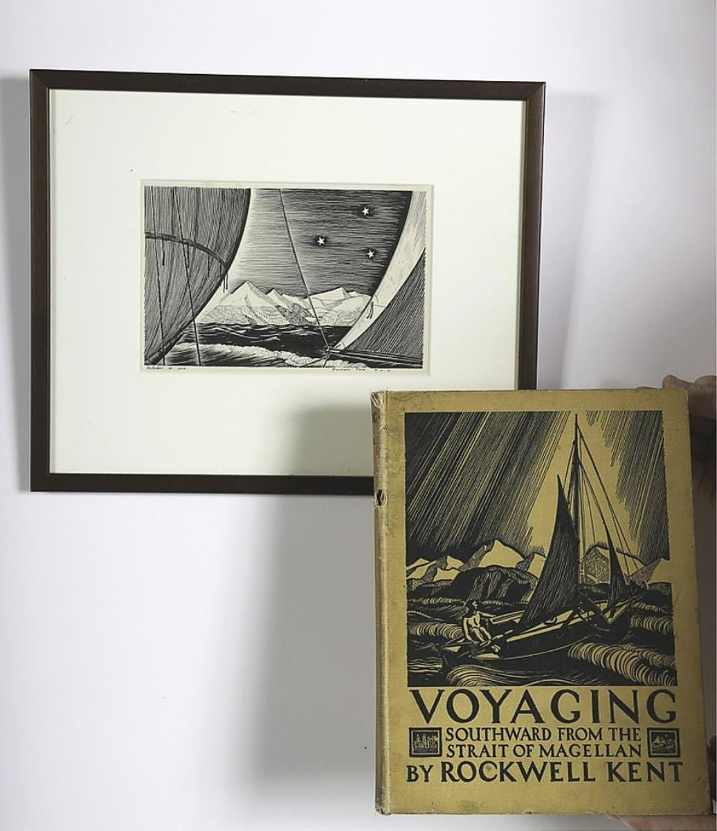 An ink on paper drawing signed and dated by Rockwell Kent earned $15,600. The drawing was an illustration for Voyaging Southward From The Strait of Magellan, appearing on page 49. A copy of the book accompanied the drawing.
