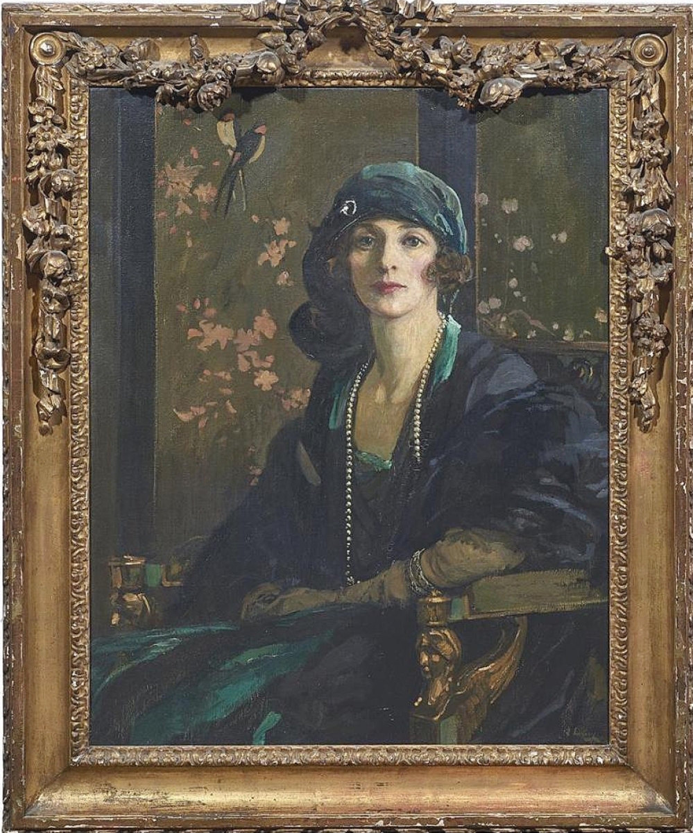 Leading the sale with 14 phone bidders giving chase was Sir John Lavery’s portrait “The Lady in Black and Green,” which soared to $135,300 and sold to a collector in London against a collector in Ireland. The sitter was the married mistress of the Prince of Wales from 1918 to 1929; the portrait was painted during their affair ($20/40,000).