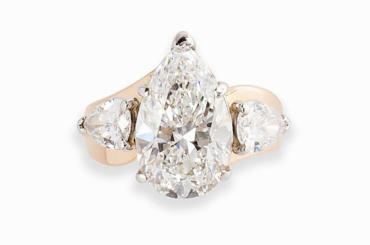 “The size and quality of the stone were exceptional,” Lauren Della Croce said of this 5.04-carat pear brilliant-cut diamond ring that earned the second highest price in the sale, selling to a phone bidder from the United States for $87,500 ($60/80,000).