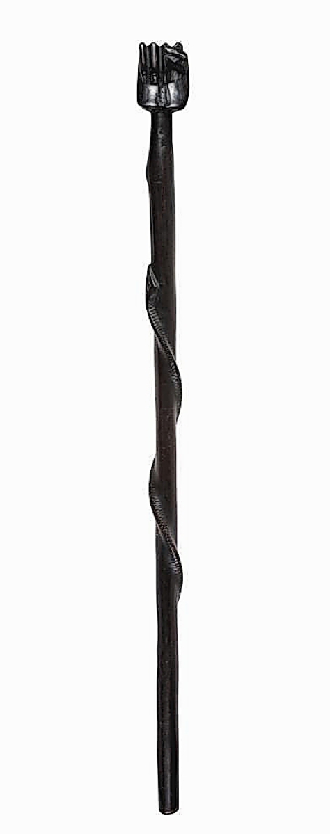 A powerful symbol of the Civil Rights Movement, the raised and clenched fist was immortalized on this carved rally stick reportedly owned by James Johnson, a Black Panther. It sold to an institution for $8,960.