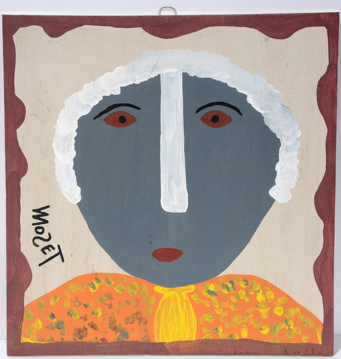 Works from Mose Tolliver were led by a portrait of George Washington. Paint on board, 18½ by 19 inches. The work sold for $6,125, more than seven times the high estimate.