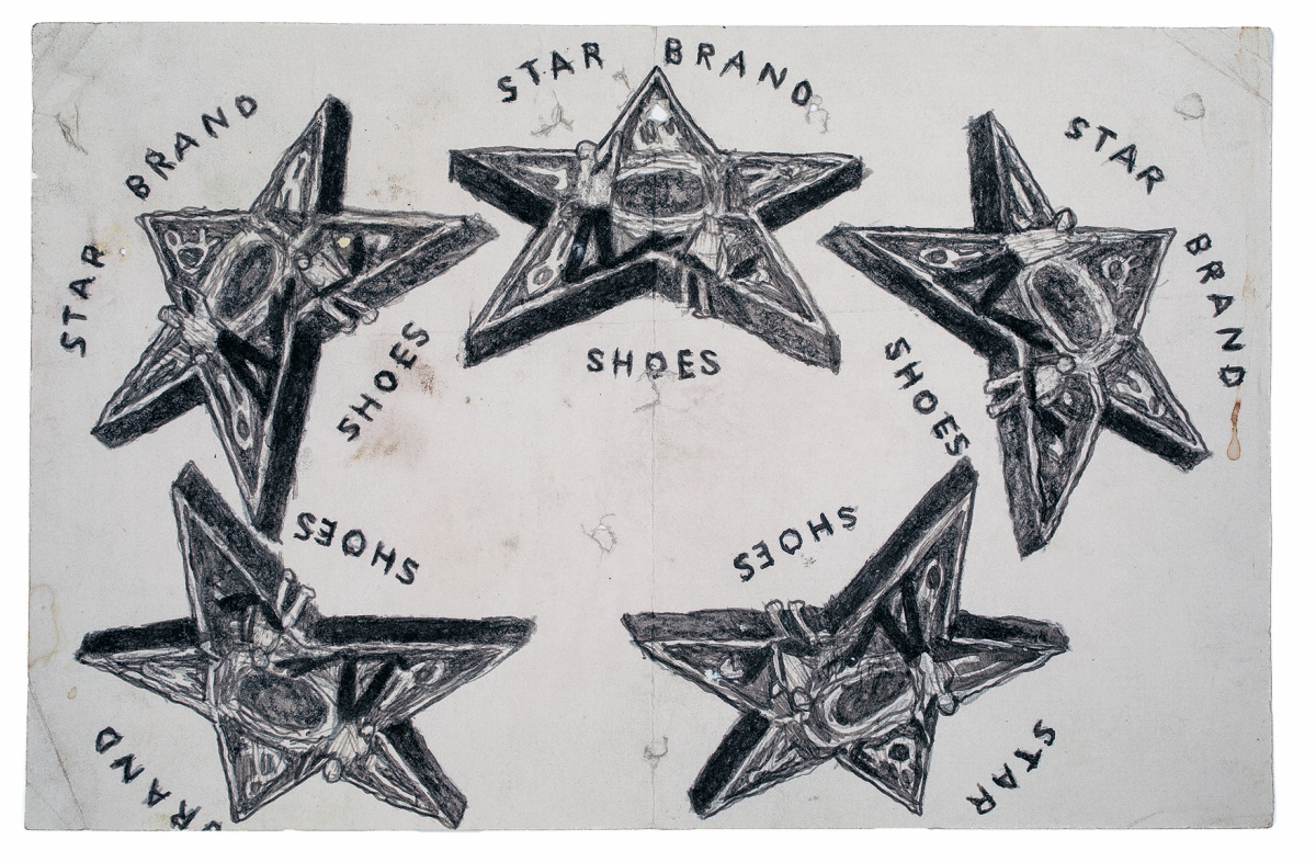Untitled (Star Brand Shoes) by James Castle (1899-1977), no date. Found paper, soot,   7 by 10-  inches. CAS09-0373 ©James Castle Collection and Archive, all rights reserved.