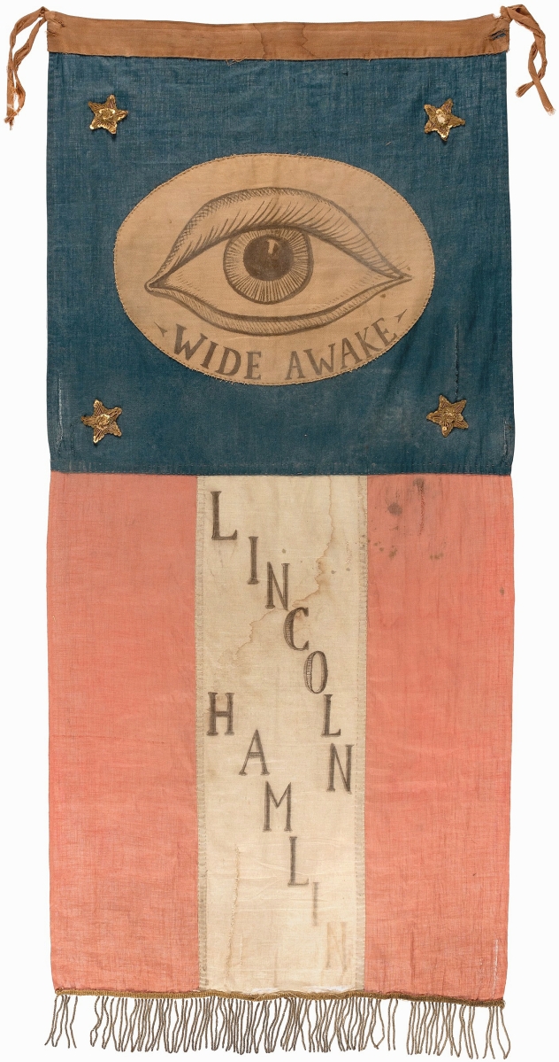 The sale’s top lot was an 1860 Lincoln and Hamlin “Wide Awakes” all-seeing-eye parade banner that brought $143,104 from dealer Seth Kaller. The Wide Awakes would hold torch-lit night parades in support of Lincoln’s campaign. Their membership grew to more than 500,000 young men in just six months in 1860.