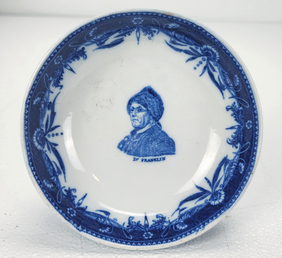 A private client from Pennsylvania purchased this historical Staffordshire bowl with the image of Doctor Franklin in the middle. ($8/10,000-plus).
