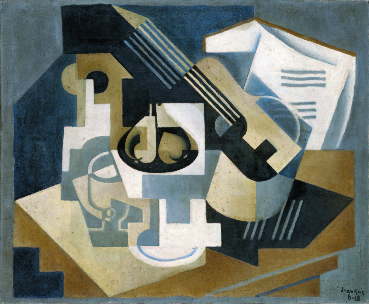 “Guitar and Fruit Dish on a Table (Guitar and Fruit Dish)” by Juan Gris, 1918. Oil on canvas. Kunstmuseum Basel, Gift Dr h.c. Raoul La Roche 1952.