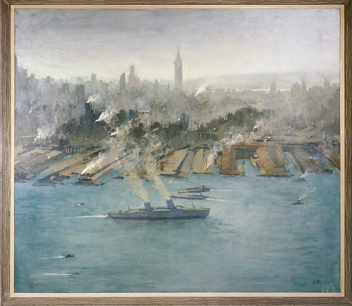What would seem like a miserable day in Manhattan — dark clouds blocking out any semblance of the sun, a completely gray environment — is enriched with the color of the Hudson River in this scene by John Koch (American/France, 1909-1978), which sold for $24,000. The auction house said this was an early work by the artist, dating to his early Impressionist period in the 1930s.