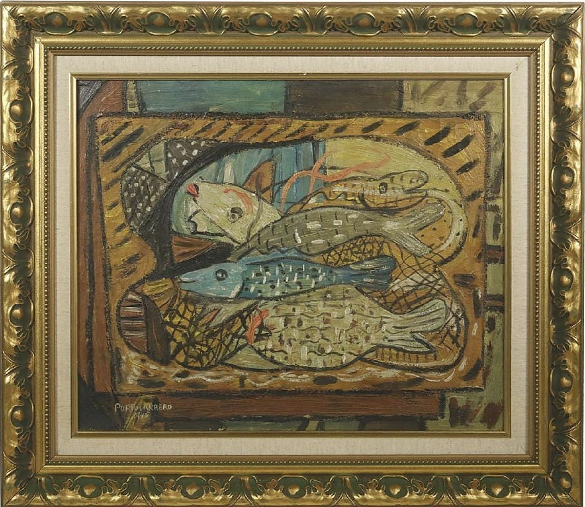 René Portocarrero (Cuban, 1912-1985) painted “Peces” in 1945. The 14½-by-17½-inch work sold for $19,200.