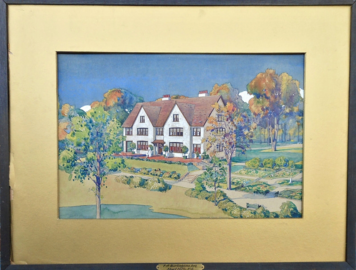 This architectural rendering in gouache of a Richardsonian mansion by architect Arthur C. Nash was one of a few sales transacted by Michael Pheffer, Two Sides of a River Antiques, New London, N.H.