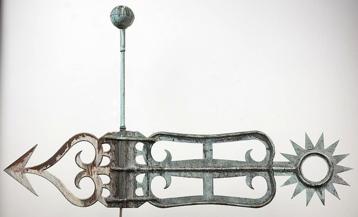 Bob Foley purchased this banner weathervane from the seller who took it off a meetinghouse in Yarmouth, Maine. In its debut to the market, Giampietro attributed the monumental vane to Howard. It measured 82½ inches long and brought $20,625.