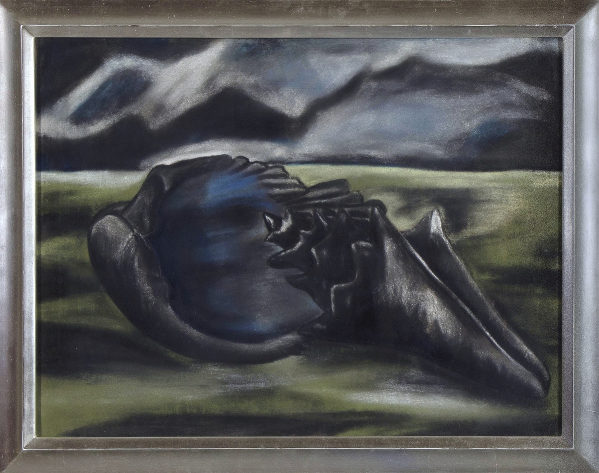 Dark and ominous was this still life of a shell in a desert landscape by Rebecca Salsbury James (1891-1968). The pastel, titled “Shell in Landscape,” sold for $36,900.