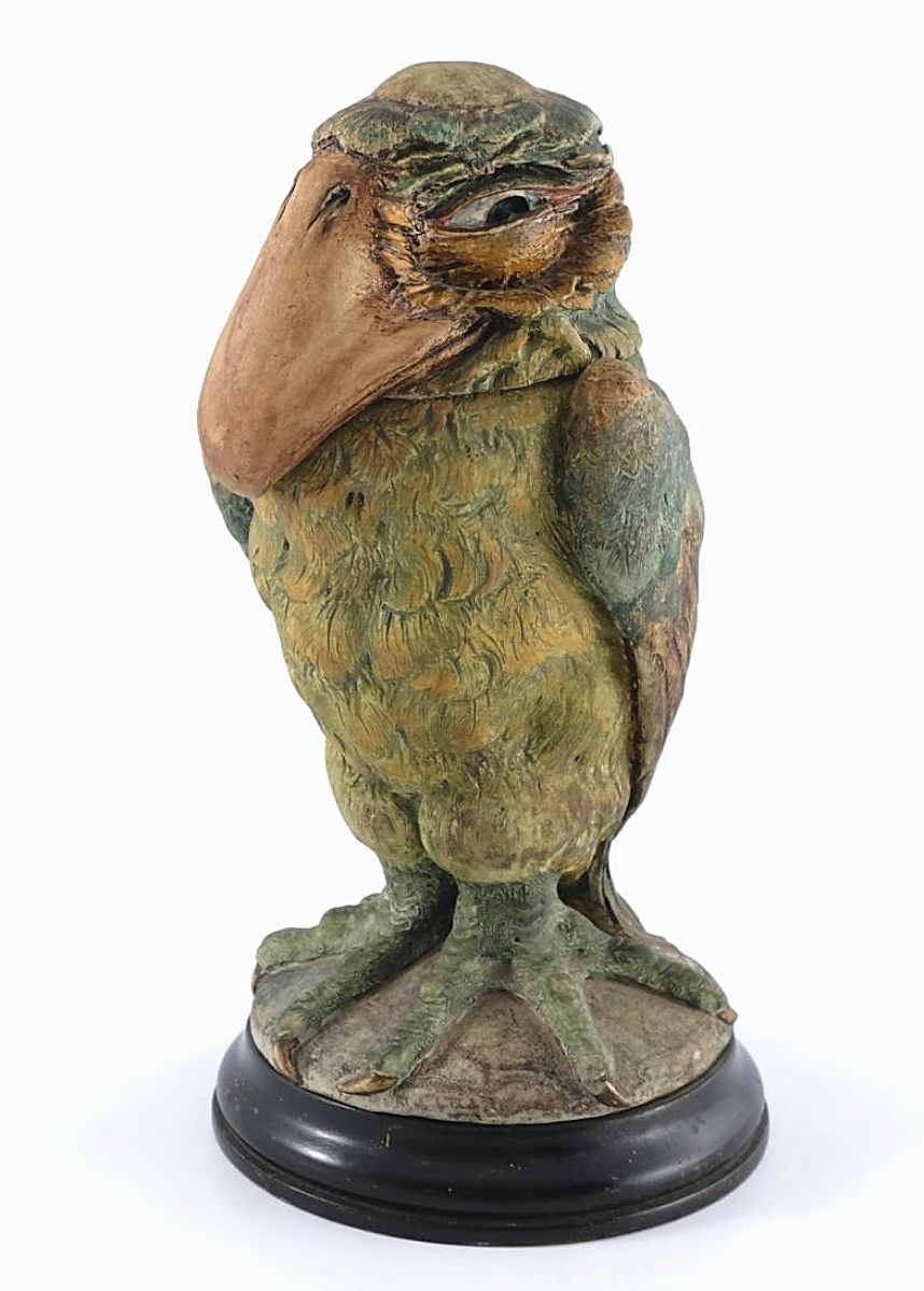 This 10½-inch tall sculptural bird jar, made in 1898 by Robert Wallace Martin for Martin Brothers, brought $71,291.