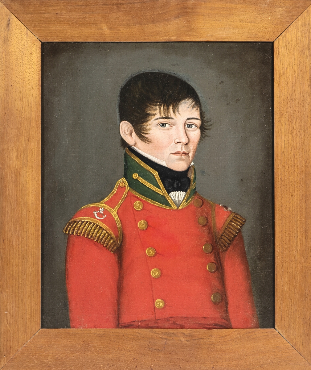It would have looked good with the furniture in this sale and realized $22,500. This unsigned portrait of a Canadian military officer, Robert Richardson, was inscribed on the reverse “Robt. Richardson’s Portrait/taken the 21 day of May/Montreal in the year/1814.”