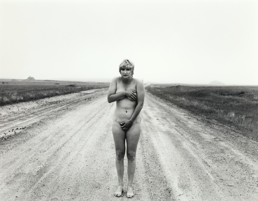 Judy Dater (American, b 1941), Self-Portrait on Deserted Road, 1982, gelatin silver print, 14¼ by 18¼, 1982.274. Gift of Lucinda W. Bunnen for the Bunnen Collection.
