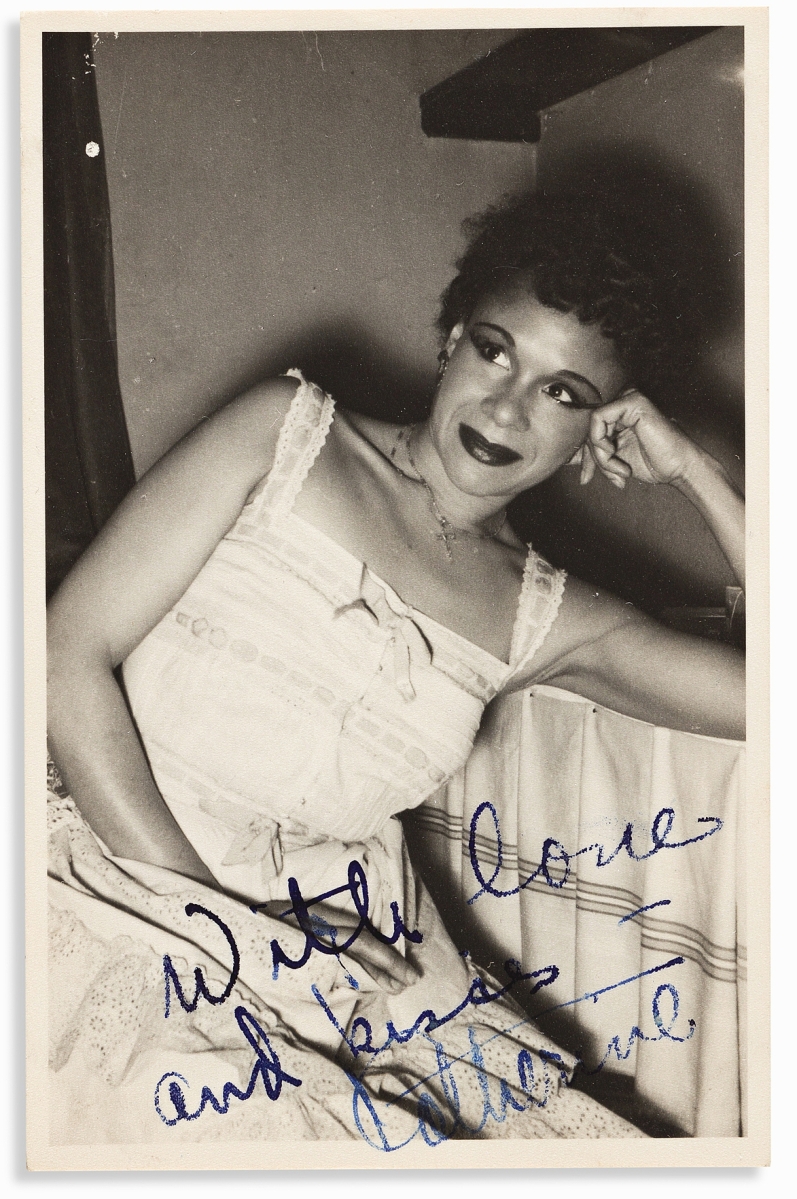A total of $52,500, the second highest price of the sale, was paid for about 85 items relating to modern dance star Katherine Dunham. The lot included numerous photographs and, of most interest, a 42-page diary she kept while in Tokyo in 1958. A second lot composed of her letters to a close friend brought $35,000. Taken together, the selling prices were nearly six times above their combined estimates.