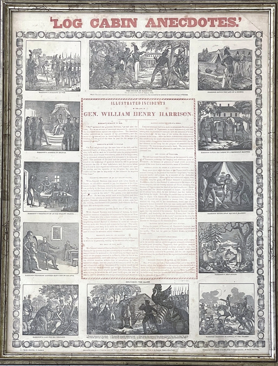 A choice broadside in the sale was a large, two-color extensively illustrated campaign broadside promoting Whig Party nominee Gen. William Henry Harrison’s successful 1840 campaign against incumbent President Martin Van Buren. It went out at $8,280.