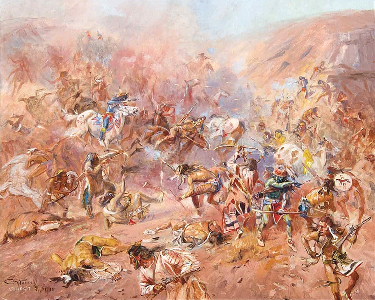 An online bidder prevailed against an institutional bidder and won “The Battle at Belly River” by Charles Russell for $409,500. The active, complex composition was atypical of the artist but, in Brad Richardson’s opinion, provided an opportunity for a Russell collector to diversify their collection ($250/350,000).