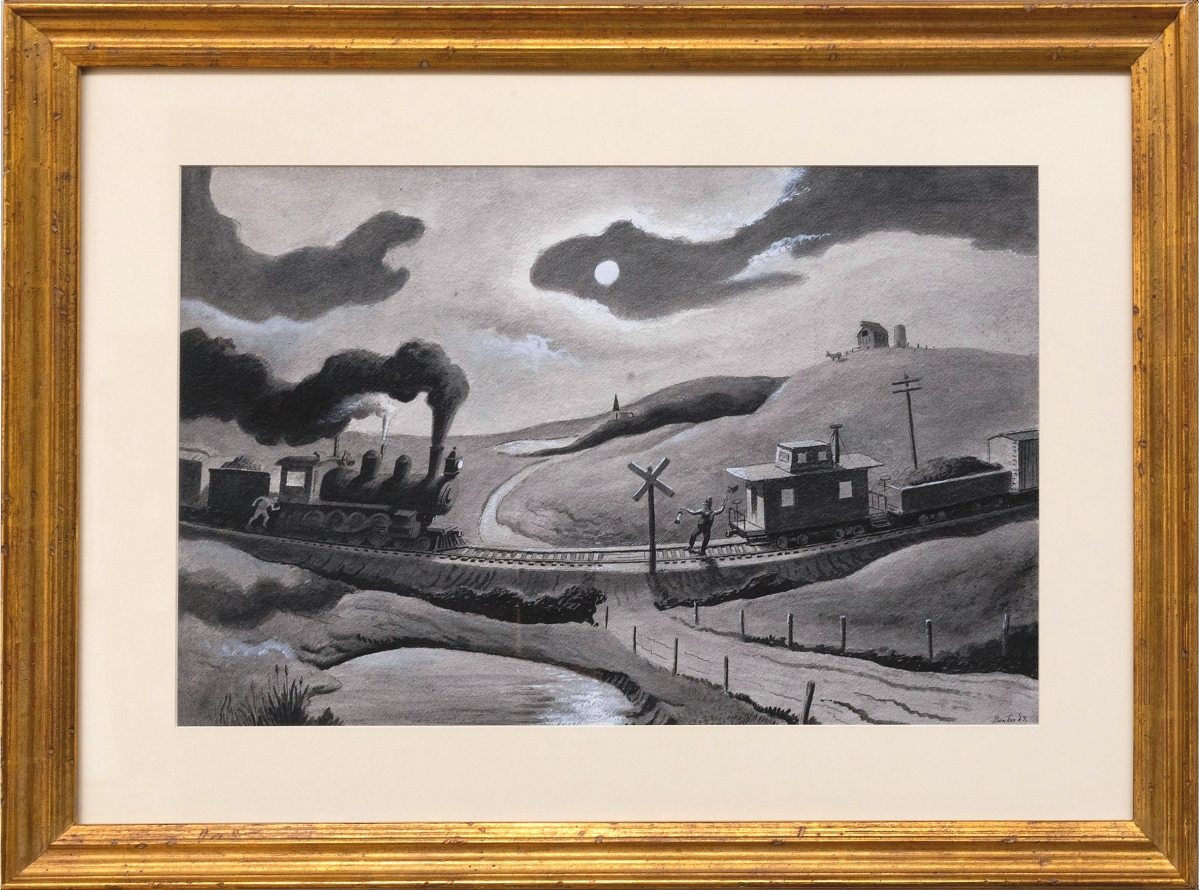 Taking second place honors and selling to a trade buyer was “Night Encounter of Two Trains” by Thomas Hart Benton. It brought $68,880 ($20/30,000).