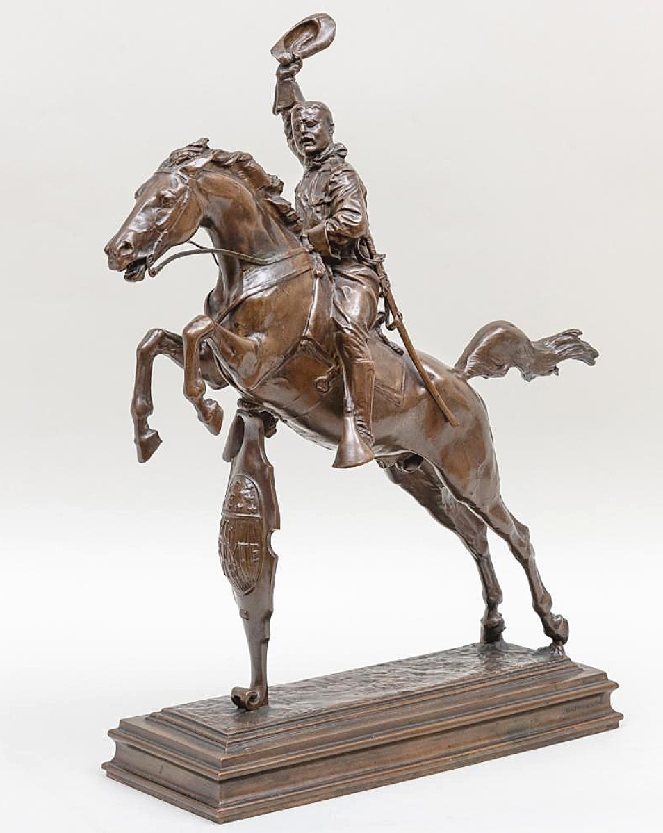 Frederick William MacMonnies cast “Theodore Roosevelt Rough Rider” in 1905. The 27-inch-high model leaped past its $6/8,000 estimate to finish at $28,290 from a private collector in California.