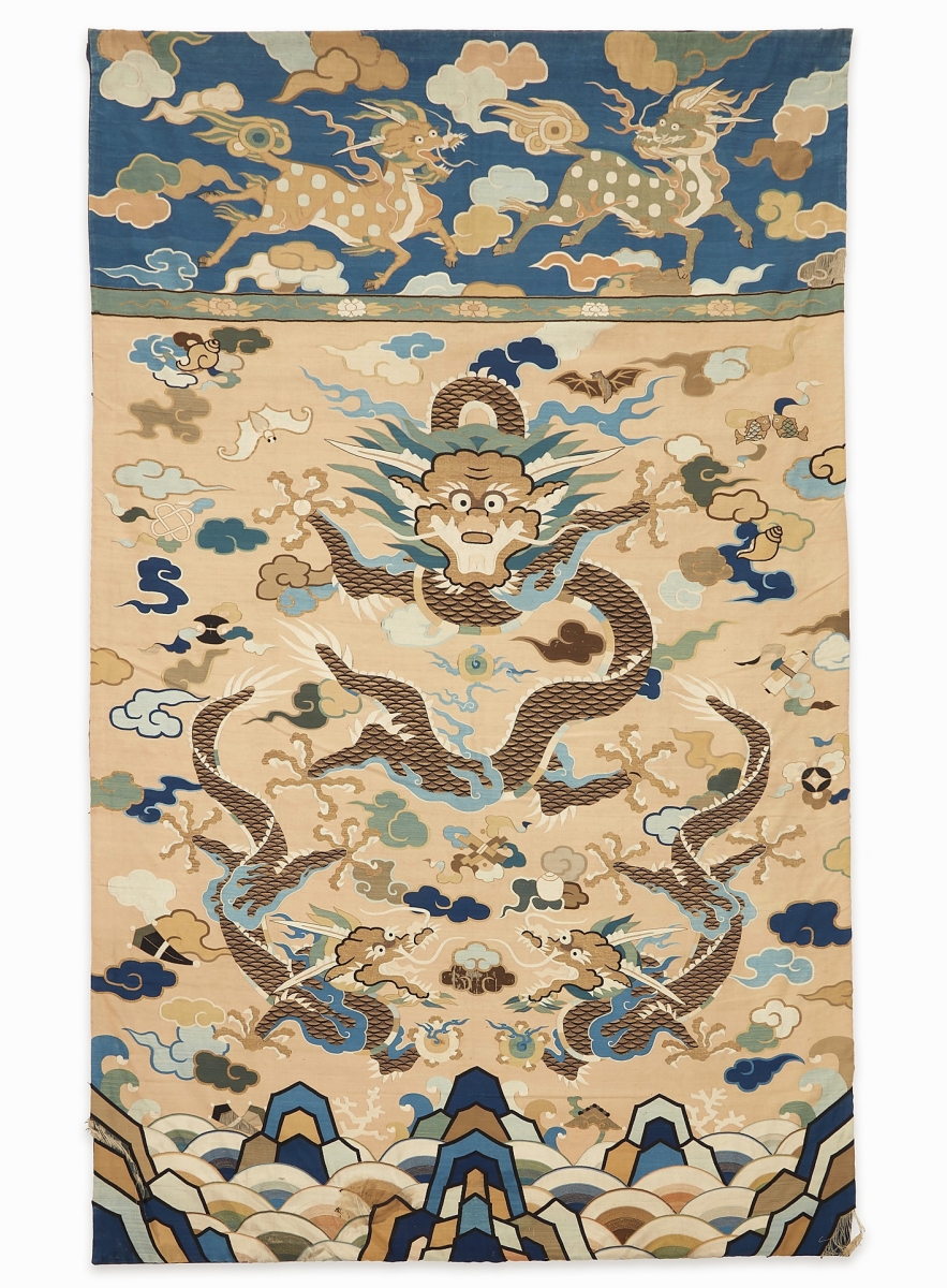 “It was very grand in scope,” Ben Farina said of this large kesi tapestry “Dragons” panel that had descended in the Cape Cod family that had been involved in the East India trade. It brought $63,000 ($12/15,000).