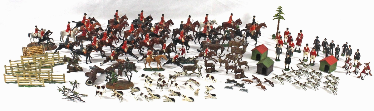 An interesting large lot of Britains lead English hunt scene figures realized $1,968.