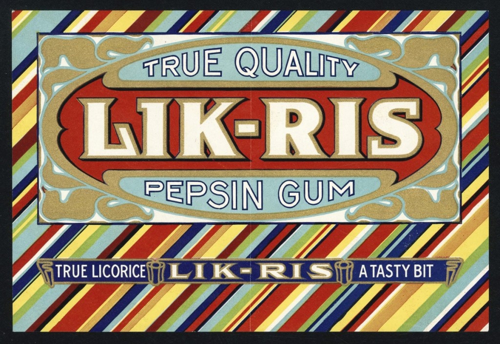 The sale was led by this graphic box label for Wrigley’s Lik-Ris chewing gum. It sold for $390.