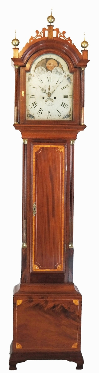 The Bigelow Clock by clockmaker Simon Willard came with research that indicated it had descended for over a century in the Bigelow family of Massachusetts. The clock was the top lot in the sale as it sold for $28,800.