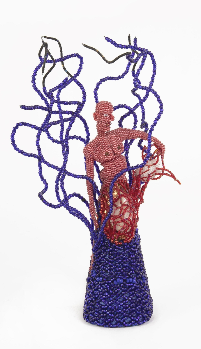 From Baltimore artist Joyce Scott (b 1941) came “Wind,” an 8½-inch beaded figure that took $11,800.