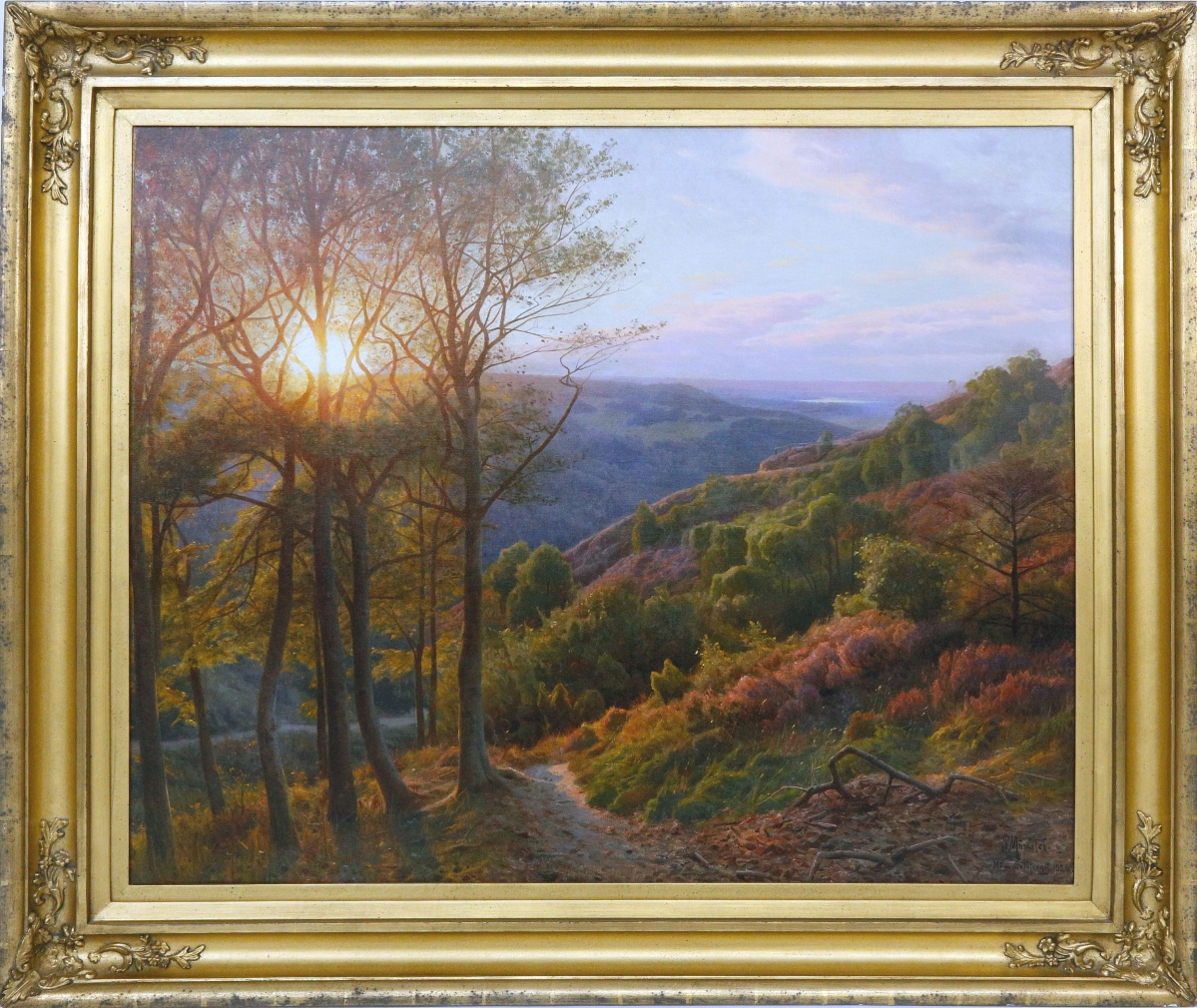 The second highest price in the sale — $18,300 — was shared by two lots, one of which was “View from Himmelbjoerget, Sun Streaming Through the Trees” by Danish painter Peder Mork Monsted (1859-1941). Measuring 36½ by 44½ inches, the painting sold to a buyer in the Rocky Mountains who outbid two phone bidders from Germany ($5/7,000).
