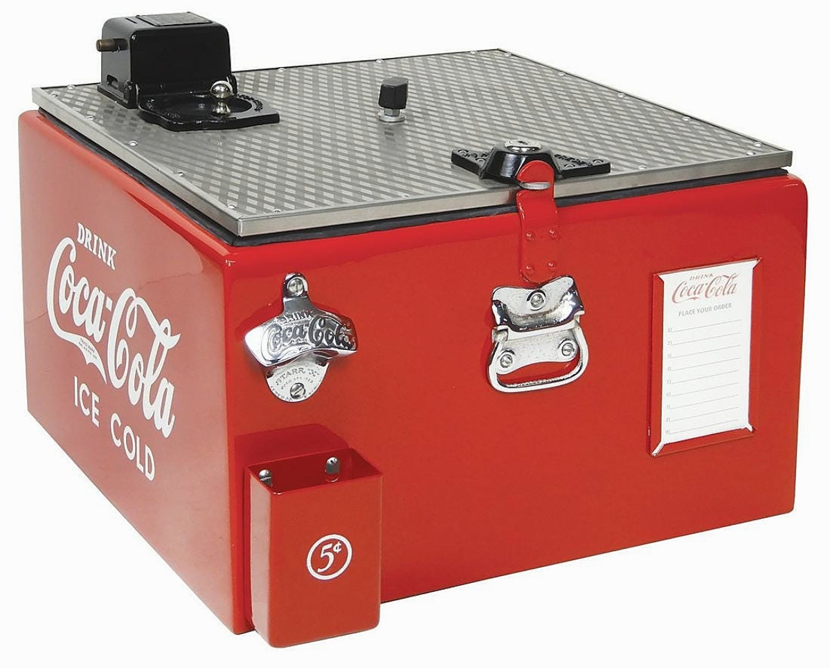 This 5-cent Coca-Cola ice cooler, circa 1940s, the smallest coin-operated Coca-Cola cooler made, brought $7,380.