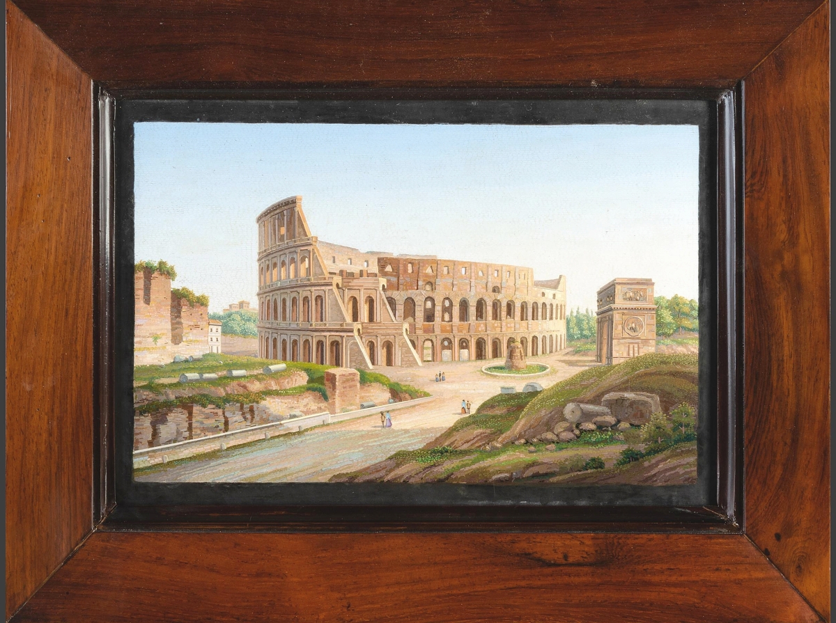 The top price realized for a Grand Tour object was $18,450, which a Hudson-area private collector paid for a large Nineteenth Century Italian micromosaic picture of the Colosseum and the Arch of Constantine ($6/12,000).