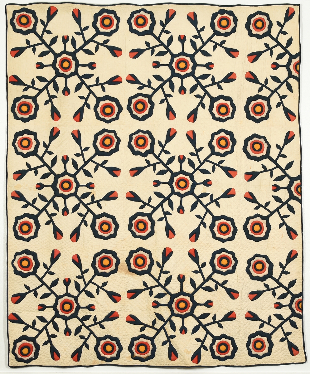 Apple quilt by Isabella (Bell) Phillips Boyd (1862-1953), late 1800s. Cotton, 90¾ by 74½ inches. Gift of Dr Paul M. Goggans.