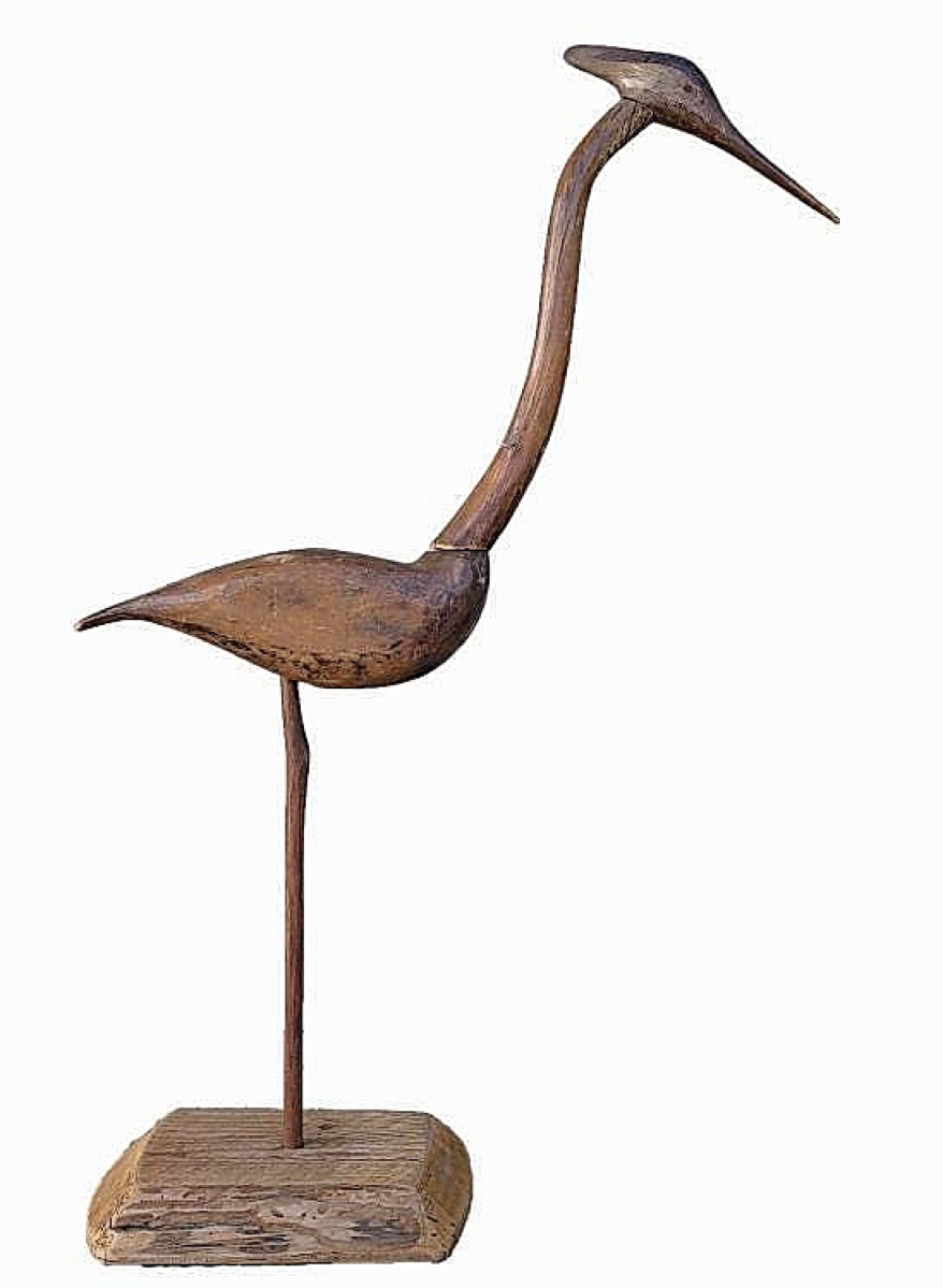 Deservedly, it was the star of the sale, selling for $192,000, more than $100,000 over the estimate. The Great Blue Heron decoy is a wonderful piece of folk art made by an unknown New Jersey carver. It was part of the Mackey collection but not sold when most of the collection was dispersed in the 1970s. It remained in the Mackey family until being consigned for this sale. It was well-known to collectors, having been exhibited often and the catalog description, four pages long, provides the context for the decoy.