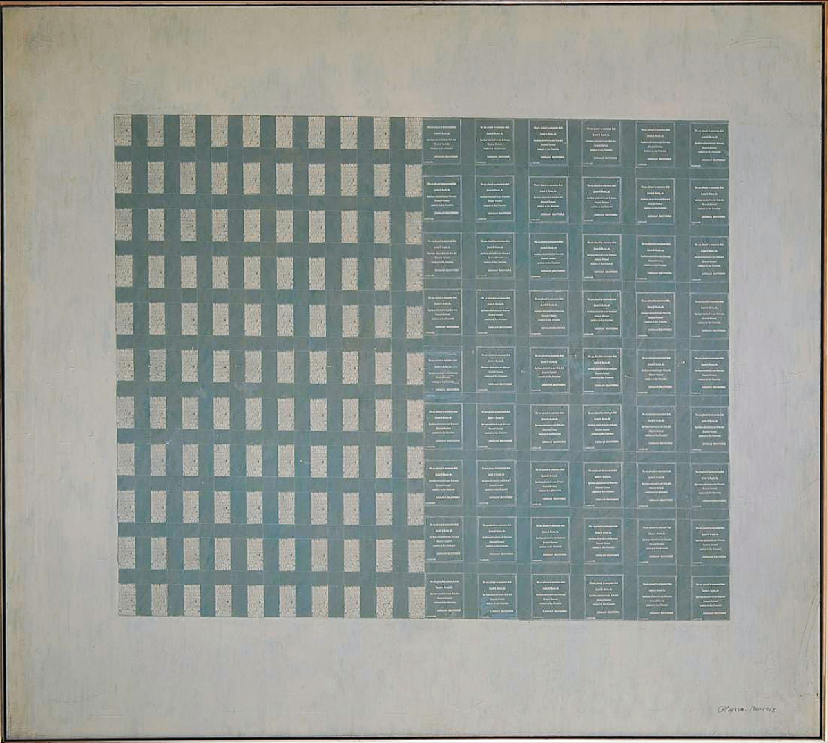 The Chryssa Vardea oil on canvas, “Stocks (Lehman Brothers),” 1962, was of large scale (69 by 75 inches) and commanded $41,250.