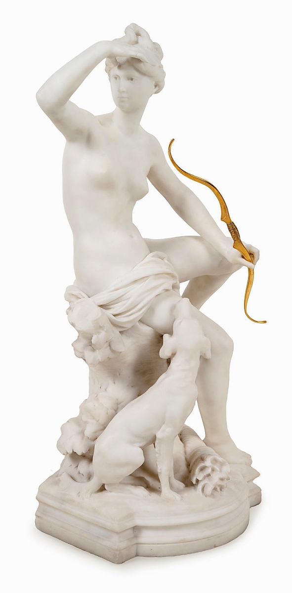 If one wants to see how the market for Nineteenth Century marbles has changed in the last ten years, they need not look farther than this figure of Diana by Luca Madrassi (Italian-French, 1848-1919). When it crossed the block at Sotheby’s London in 2010, it brought $45,000; Hindman sold it to a buyer in the United States for $15,000 ($8/12,000).