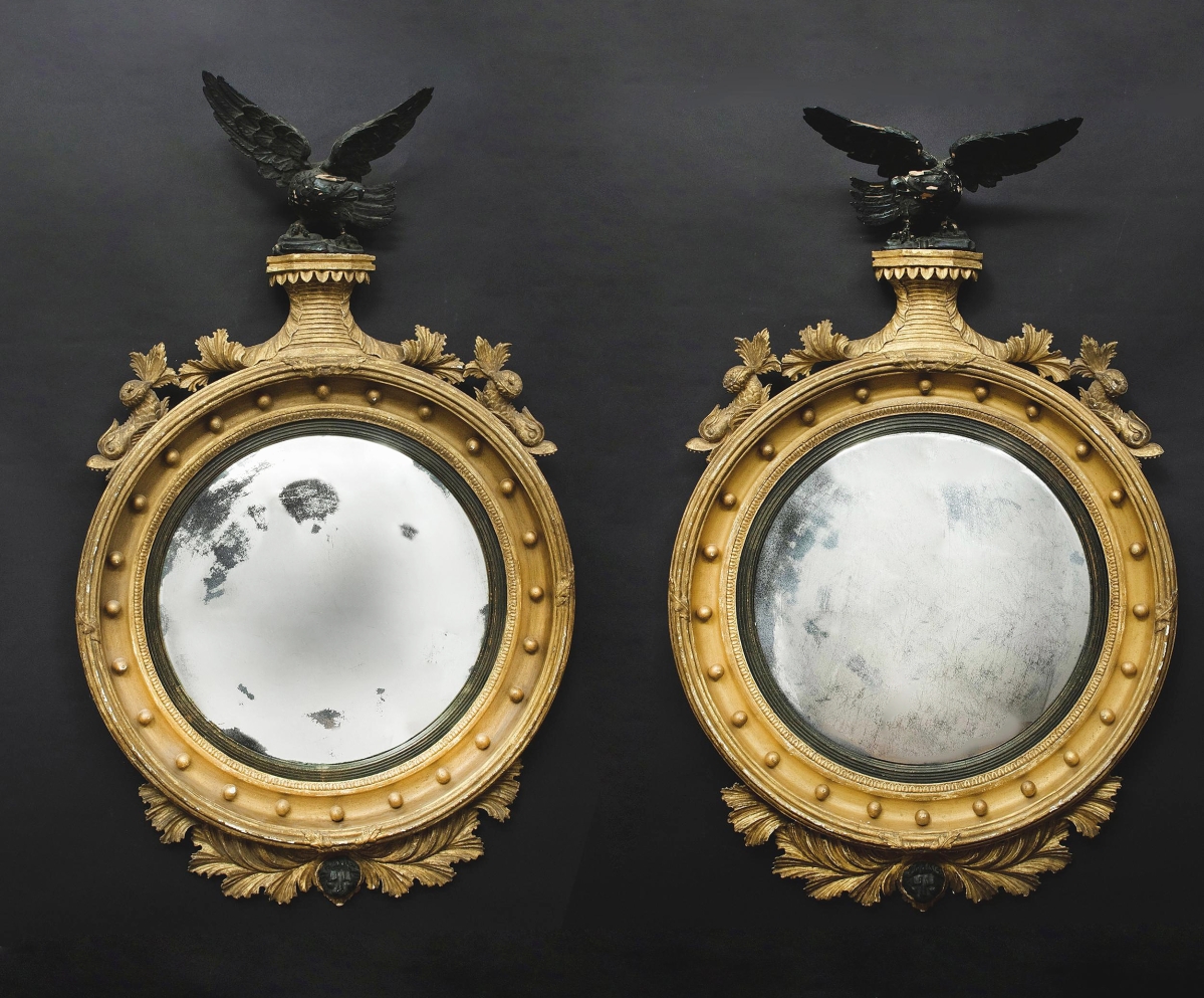 The top lot in the sale was this pair of 4-foot-tall Regency giltwood and ebonized convex mirrors that Smith had acquired from Jamb, in London. The pair generated interest from decorators, dealers, as well as private clients alike but, in the end, a dealer in the United States, buying for a client, won the lot for $29,520. Colin Stair explained that it is rare to find a pair of convex mirrors ($5/10,000).