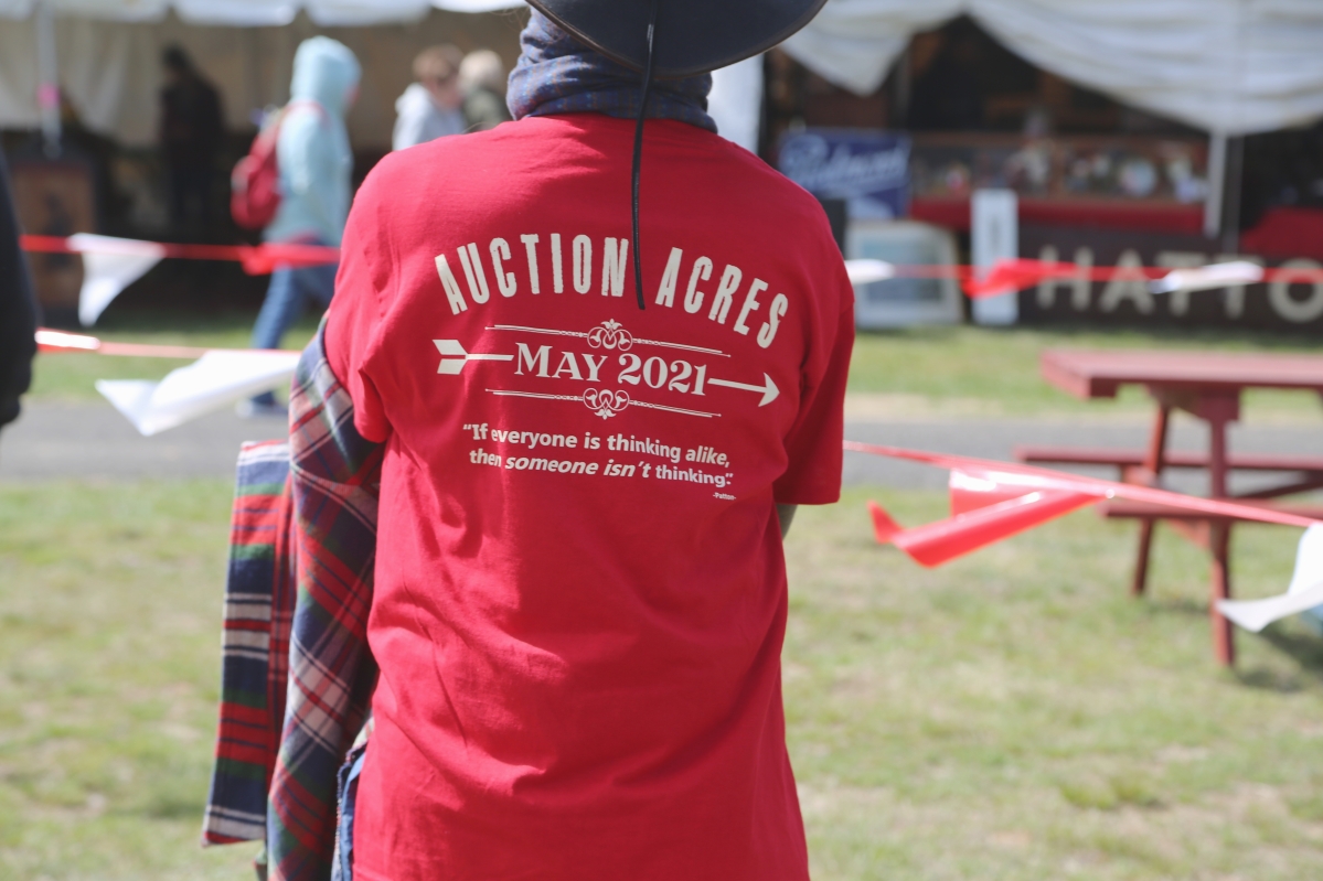 The slogan for Brimfield Auction Acres’ May 2021 show shirt featured the George S. Patton Jr quote, “If everyone is thinking alike, then someone isn’t thinking.”