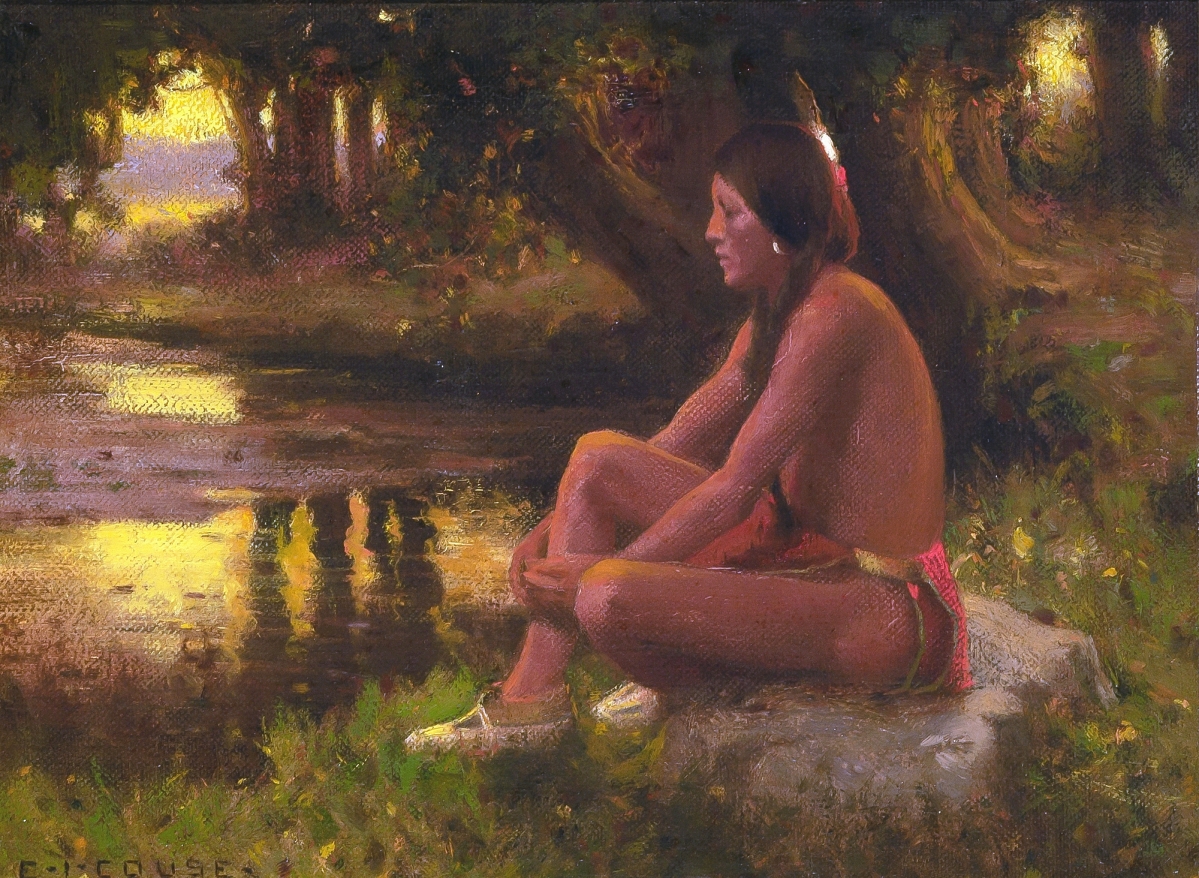 “Eagle Star” by Eanger Irving Couse (American, 1866-1936) depicted one of his known and frequent models, Juan Concha, who was chief of his village. Doyle showed the painting to Virginia Leavitt, the granddaughter of the artist who is compiling a forthcoming catalogue raisonné on him. It sold to a Western United States buyer for $34,650 ($20/30,000).