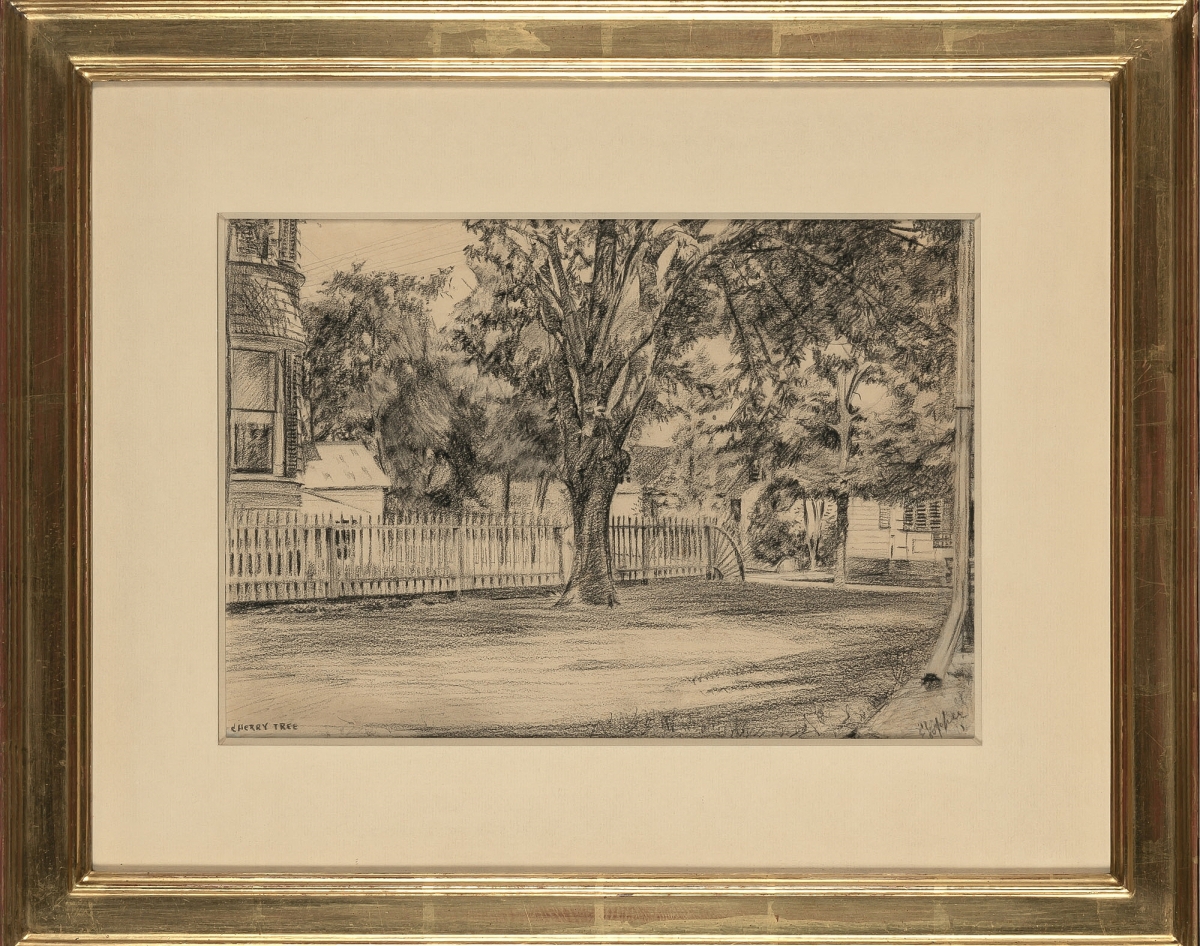 Edward Hopper’s “Cherry Tree,” done in charcoal on paper and measuring 10 by 14 inches, was picked by a New York City private collector for the top price of the sale, $52,550 ($60/80,000).
