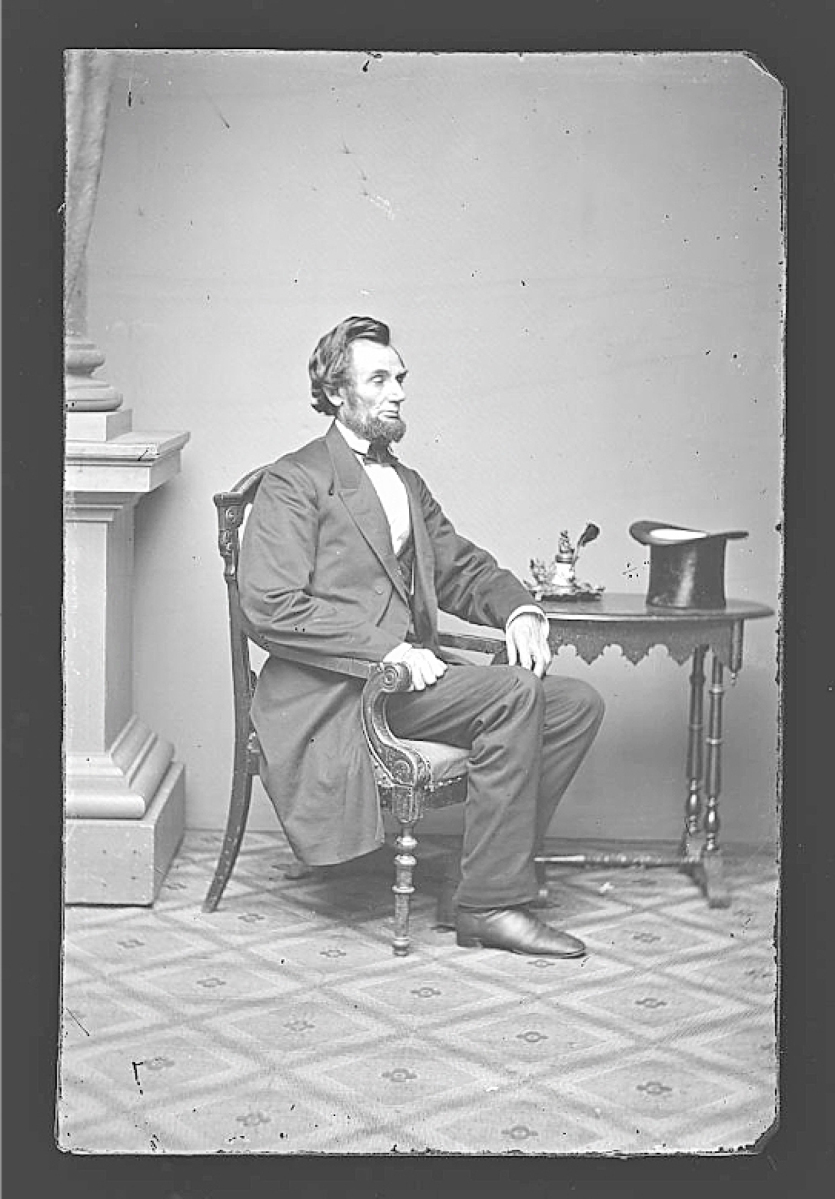 Studio portrait of Abraham Lincoln, photographed by Alexander Gardner (1821-1882). Glass plate collodion negative. National Portrait Gallery, Smithsonian Institution; Frederick Hill Meserve Collection.