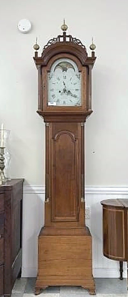 Antique clocks were Dr George Couch’s pride and joy. This Simon Willard tall case clock, 91½ inches tall with a cherry case, which had been in the family since 1972, sold to a New Hampshire dealer for $15,255, the top price in the sale.
