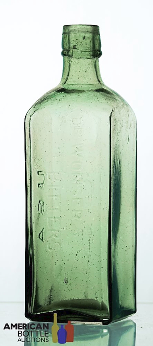 Highest among the Dr Wonser’s Bitters bottles was a square in green aqua with applied top that brought $6,000.
