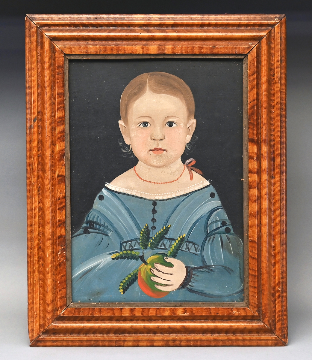 “Mary Caroline Haines,” a Prior-Hamblin School folk art portrait, led the sale, selling for $30,000.